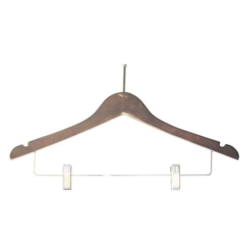 Women's Walnut Hanger, Ball Top Contour with Chrome Hook and Clips
